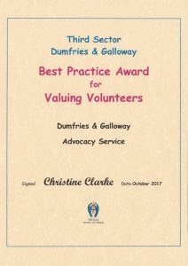 Volunteer Award Dumfries and Galloway Advocacy