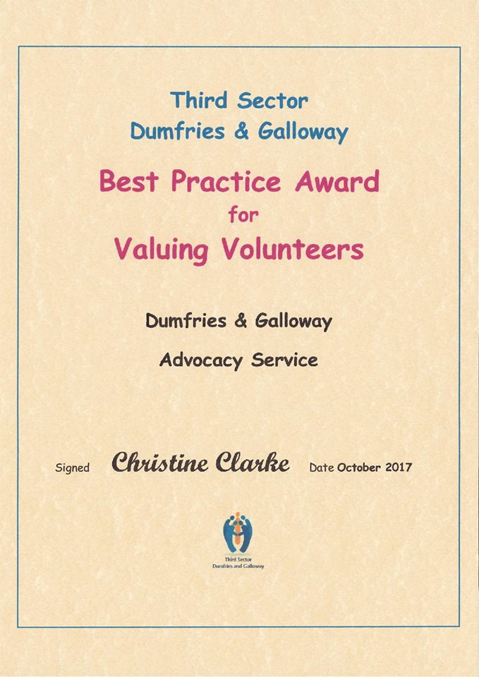 Volunteer Award Dumfries and Galloway Advocacy 